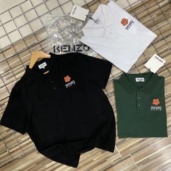 KENZOT恤polo衫男士刺繡海棠花小花朵翻領老虎頭短袖潮流上衣