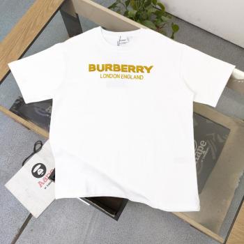 2023春夏新款Burberry巴寶莉經典金線字母刺繡休閒情侶寬鬆短袖T恤