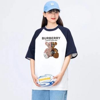 高品質巴寶莉BURBERRY小熊 插肩袖百搭T恤短袖情侶款